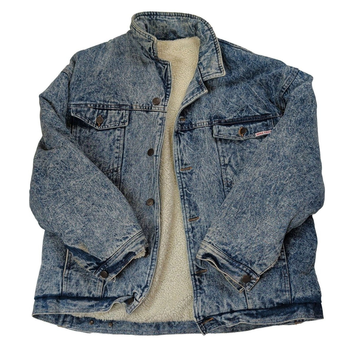 Zona Tres Acid Wash Denim Sherpa Trucker Jacket M Blue Vintage Style – product photo 1 | RewearableUK