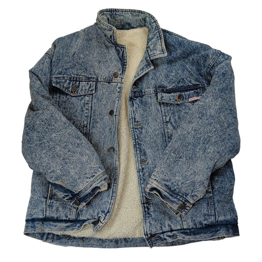 Zona Tres Acid Wash Denim Sherpa Trucker Jacket M Blue Vintage Style – product photo 1 | RewearableUK